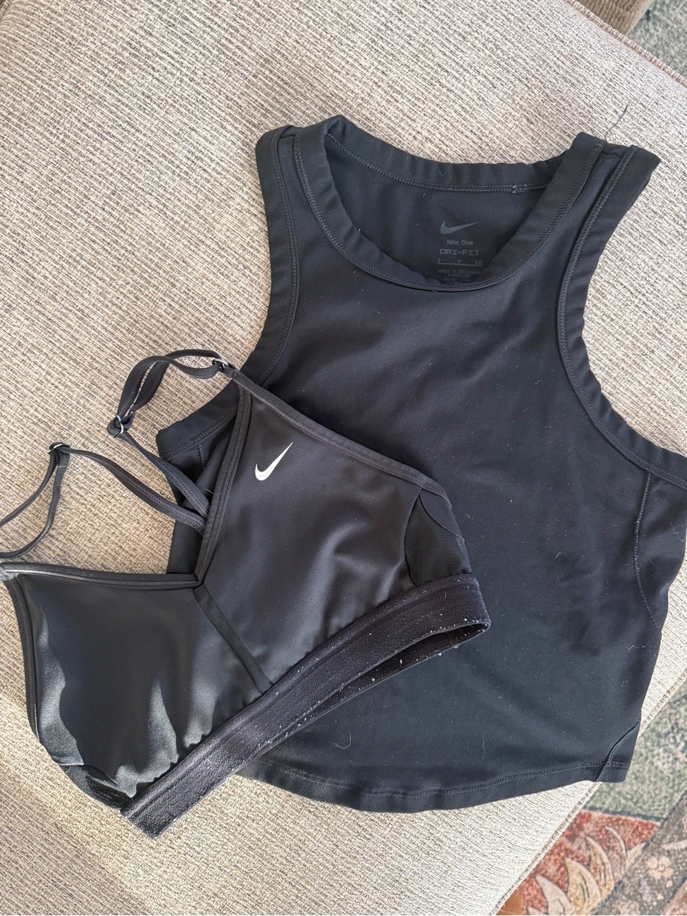 Nike Dri-FIT Tank Top & Strappy Sports Bra Bundle White Gray Size Small